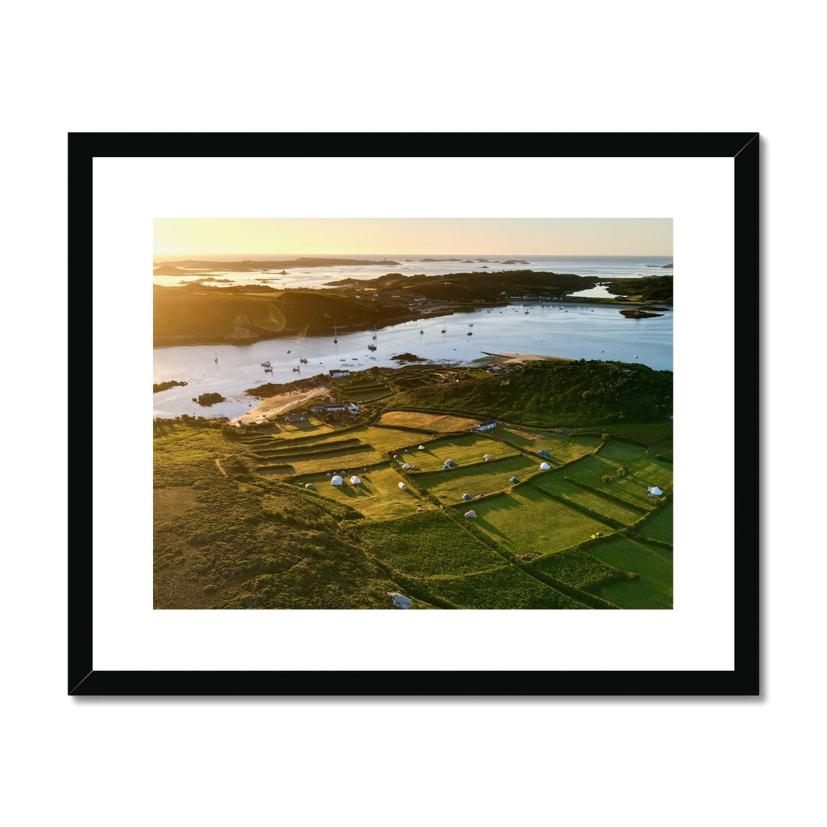 bryher campsite sunrise framed print