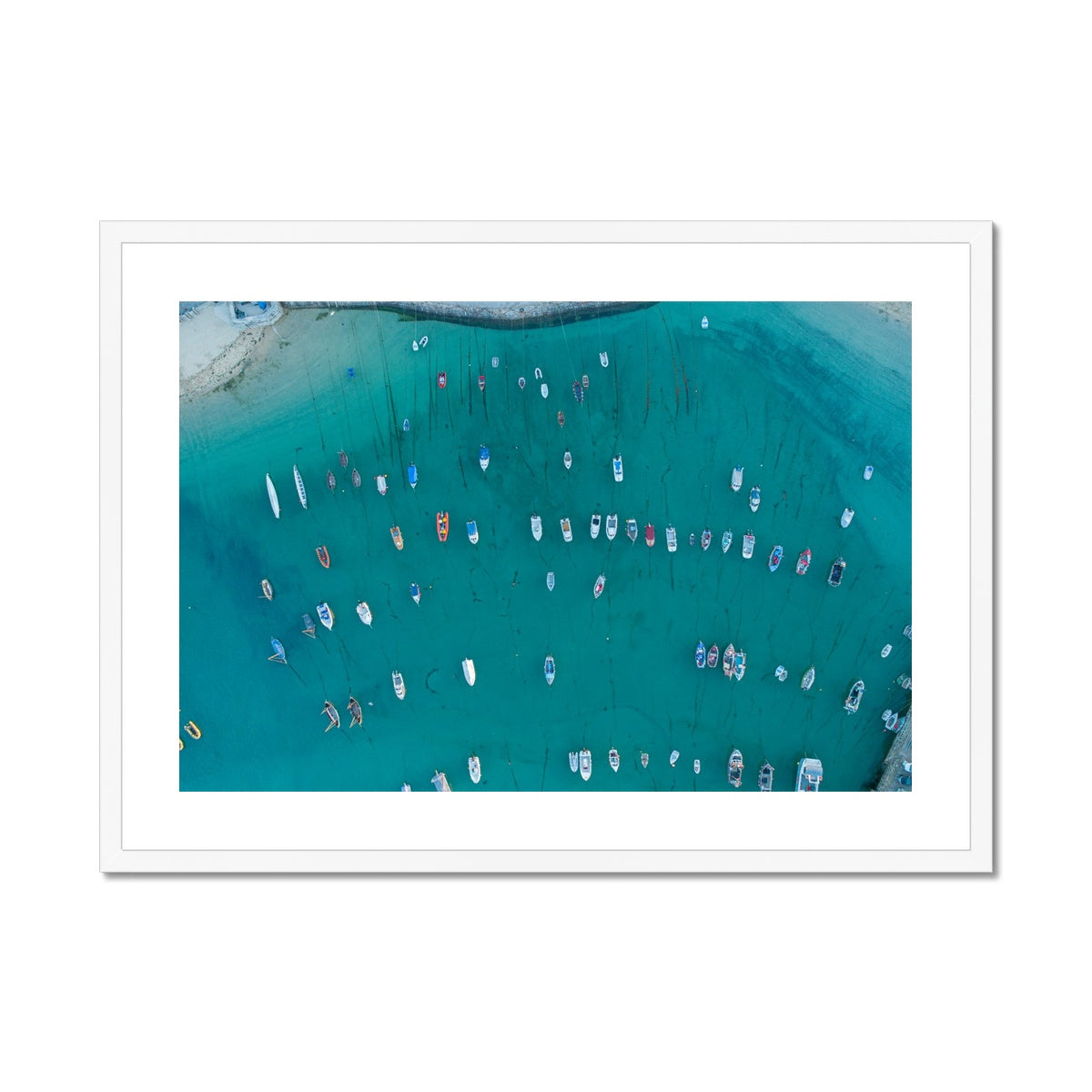 st ives boats tide in white frame