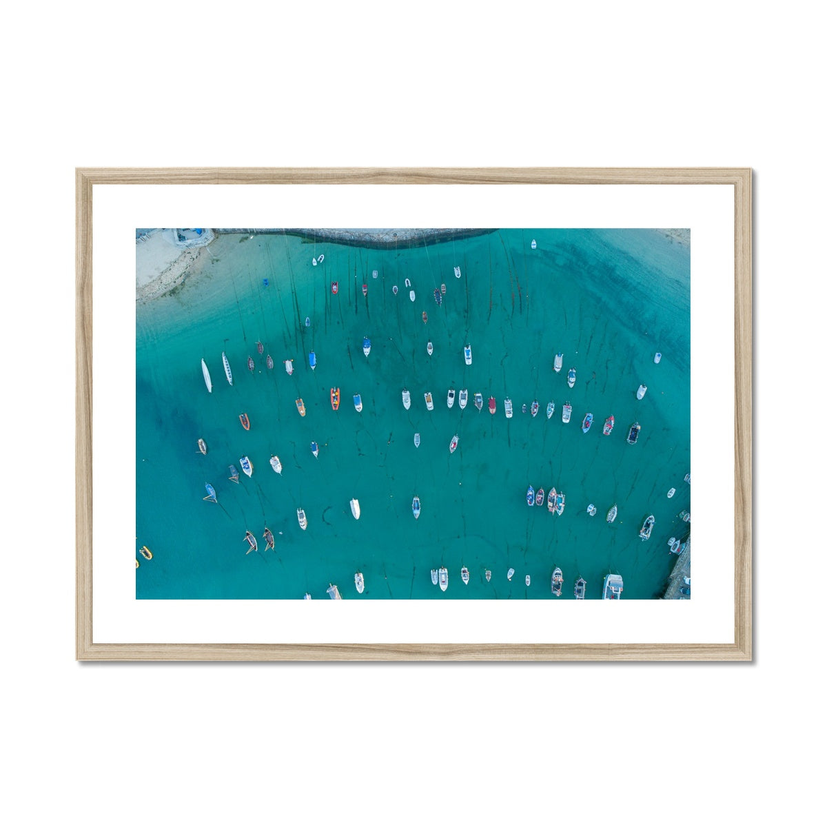 st ives boats tide in wooden frame