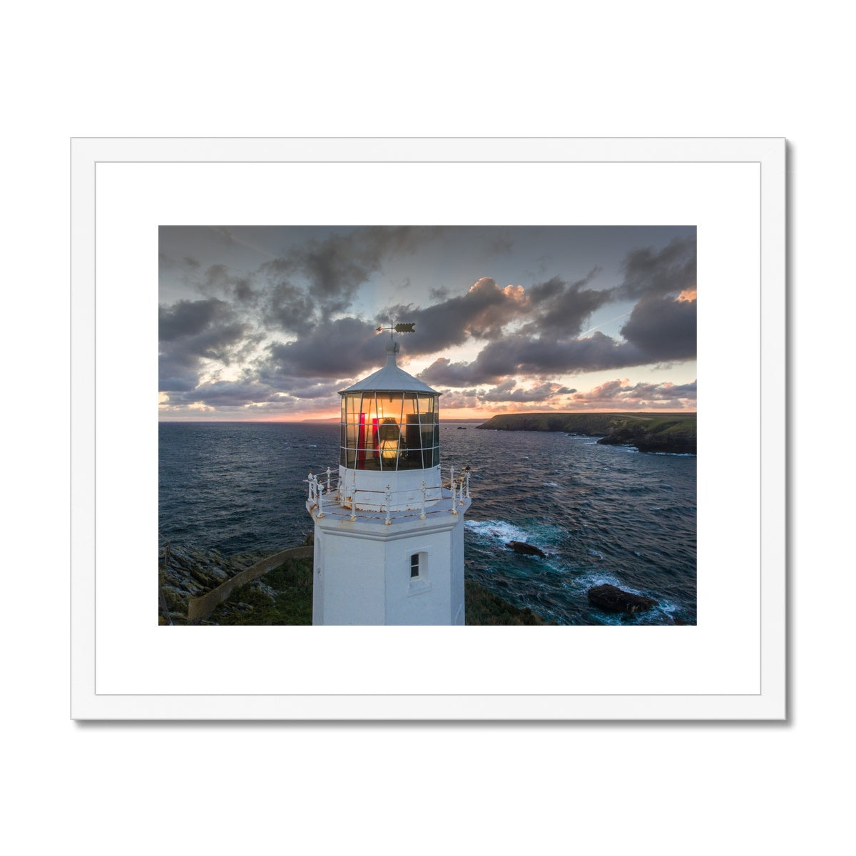 godrevy lighthouse close up white frame