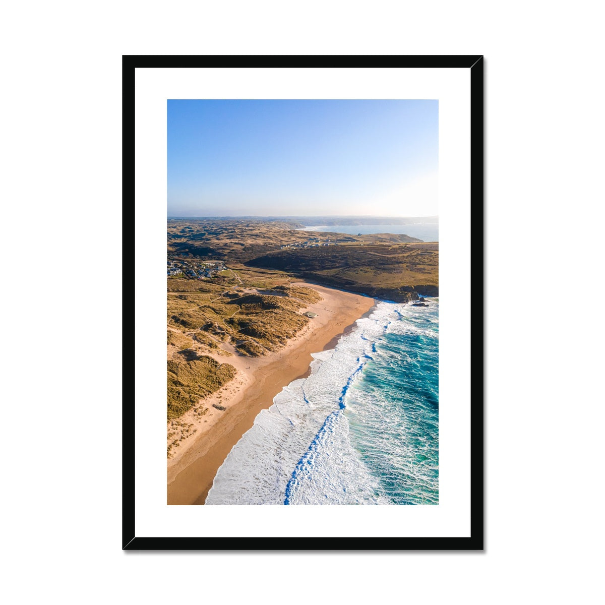 holywell bay high tide framed print