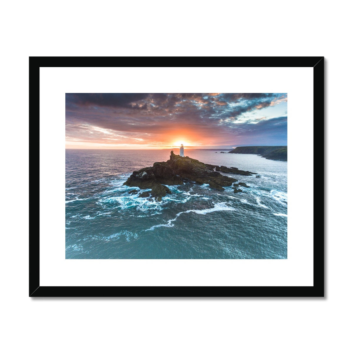 godrevy lighthouse dawn landscape framed print