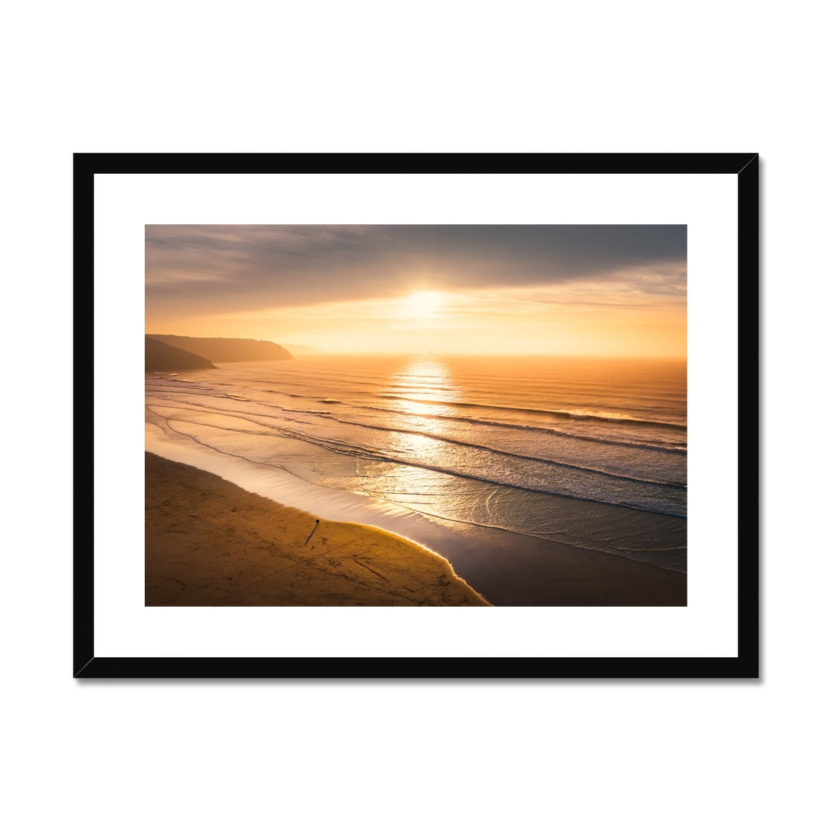 perranporth sunset walk framed print